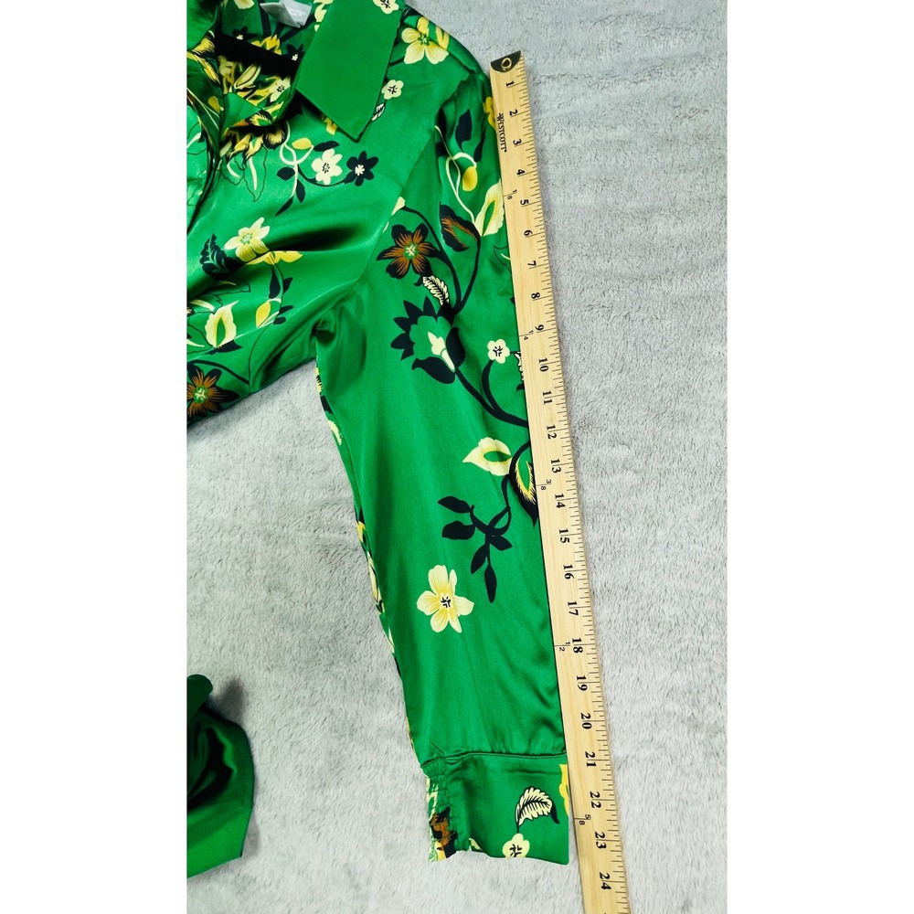 Chicos Size 2 US 12 Green Floral Satin Maxi Shirt Dress Long Sleeve Button Front - Picture 6 of 10